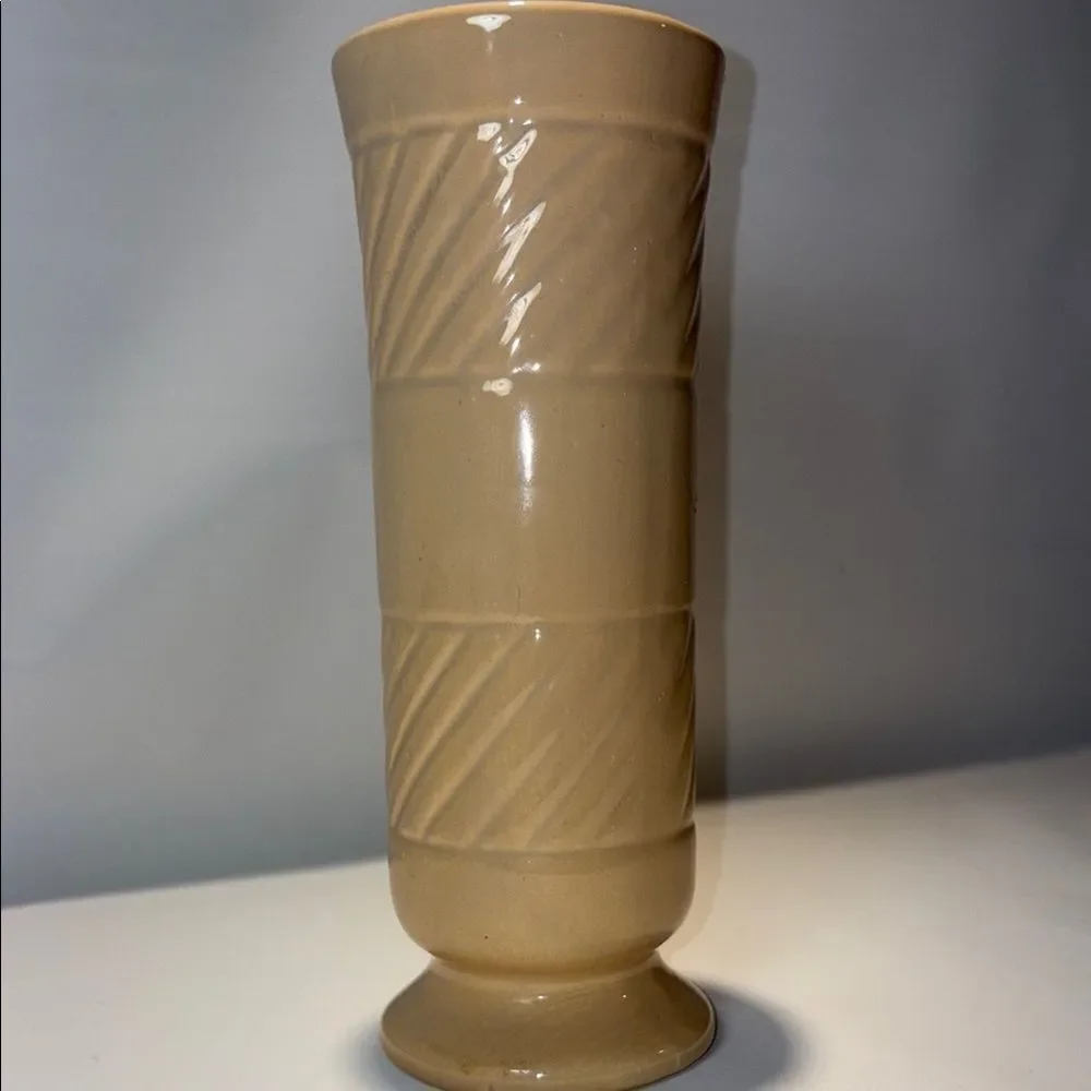 Tan Textured Accent Vase with Diagonal Patterns